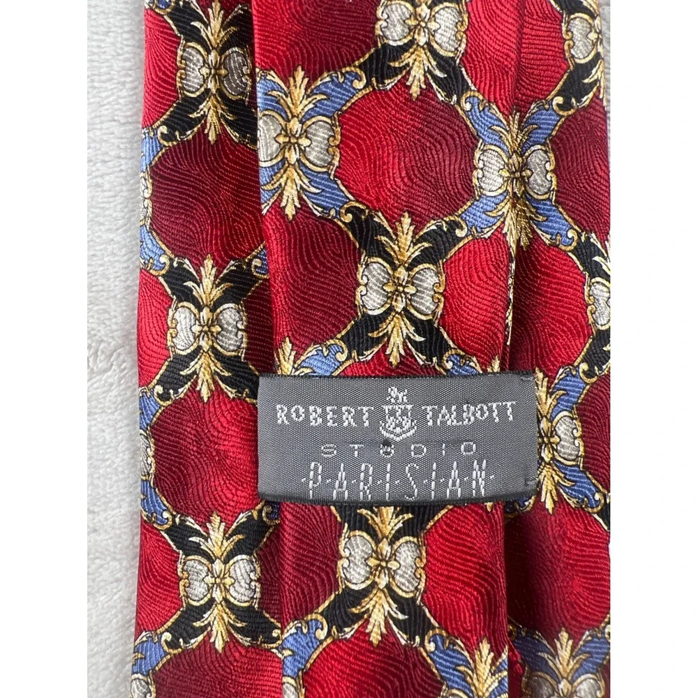 Robert Talbott Studio Parisian Mens Red Gold Blue Silk Medallion Necktie Tie